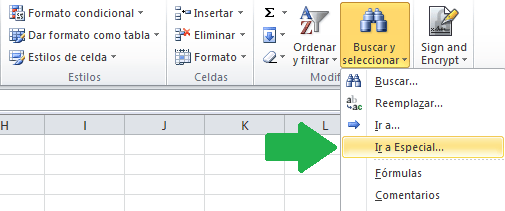 Excel seleccionar celdas en blanco