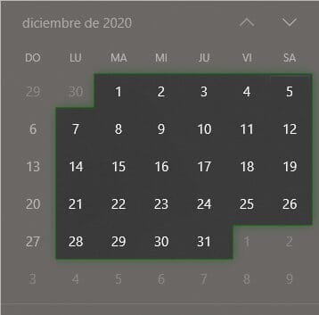 Calendario de días laborables