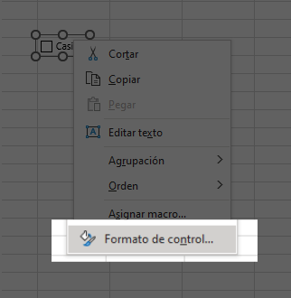 Formato de control para un check en Excel