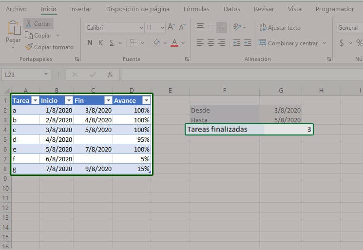 Contar valores usando la función CONTAR.SI.CONJUNTO de Excel