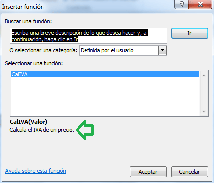 Imagen de la Descripción de la función creada