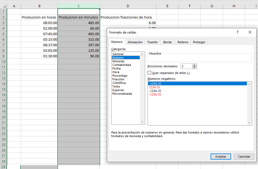 Cambiar a formato numérico en Excel
