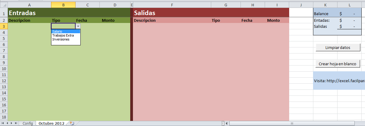 Ingreso de datos para control de presupuesto