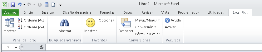 Muestra de un menu personalizado en Excel