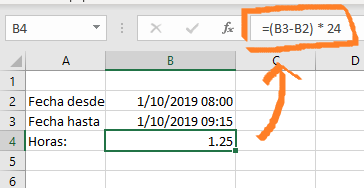 Restar fechas en horas y fracciones en Excel