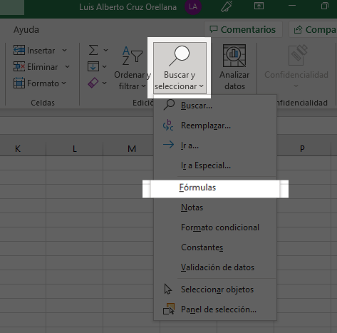 Seleccionar formulas en Excel